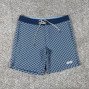 Fair Harbor Board Shorts Mens 33 Navy Blue Geometric Stretch Swim Trunks
